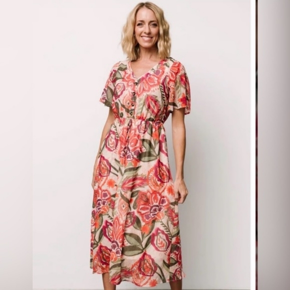 Baltic Born Dresses & Skirts - Baltic Born Floral Midi Dress in Pink and Green